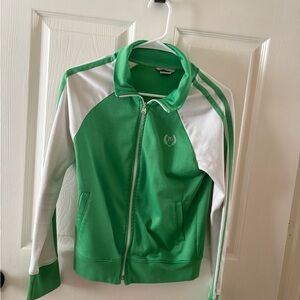 Vintage 1979 Maurices Women Green and White Sports Track Zip-Up Jacket